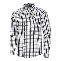 Men's Antigua Black/Gray Pittsburgh Steelers Tending Woven Tri-Blend Long Sleeve Button-Down Shirt