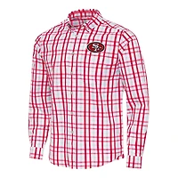 Men's Antigua Scarlet/Gray San Francisco 49ers Tending Woven Tri-Blend Long Sleeve Button-Down Shirt
