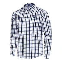 Men's Antigua Navy/Gray Tennessee Titans Tending Woven Tri-Blend Long Sleeve Button-Down Shirt
