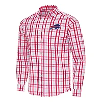Men's Antigua Red/Gray Buffalo Bills Tending Woven Tri-Blend Long Sleeve Button-Down Shirt