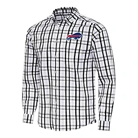 Men's Antigua Black/Gray Buffalo Bills Tending Woven Tri-Blend Long Sleeve Button-Down Shirt