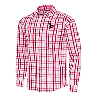 Men's Antigua Red/Gray Houston Texans Tending Woven Tri-Blend Long Sleeve Button-Down Shirt