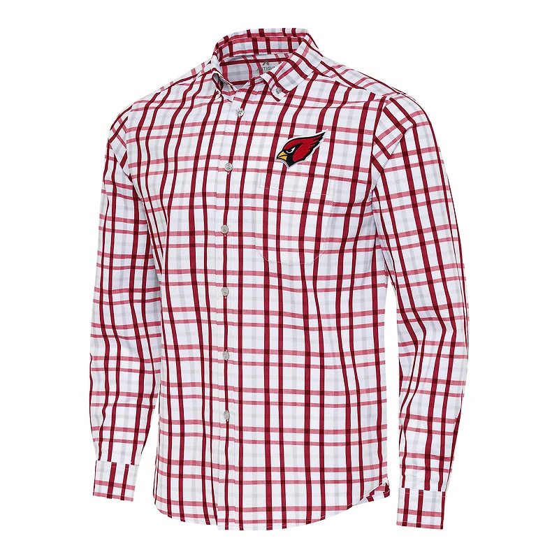 Men's Antigua Cardinal/Gray Arizona Cardinals Tending Woven Tri-Blend Long Sleeve Button-Down Shirt