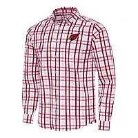 Men's Antigua Cardinal/Gray Arizona Cardinals Tending Woven Tri-Blend Long Sleeve Button-Down Shirt