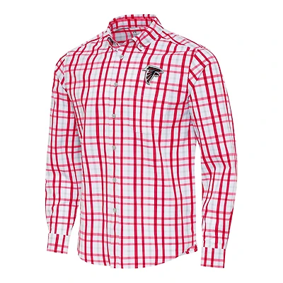 Men's Antigua Red/Gray Atlanta Falcons Tending Woven Tri-Blend Long Sleeve Button-Down Shirt