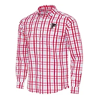 Men's Antigua Red/Gray Atlanta Falcons Tending Woven Tri-Blend Long Sleeve Button-Down Shirt