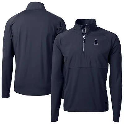 Men's Cutter & Buck Navy Los Angeles Angels Adapt Eco Hybrid Raglan DryTec Quarter-Zip Jacket