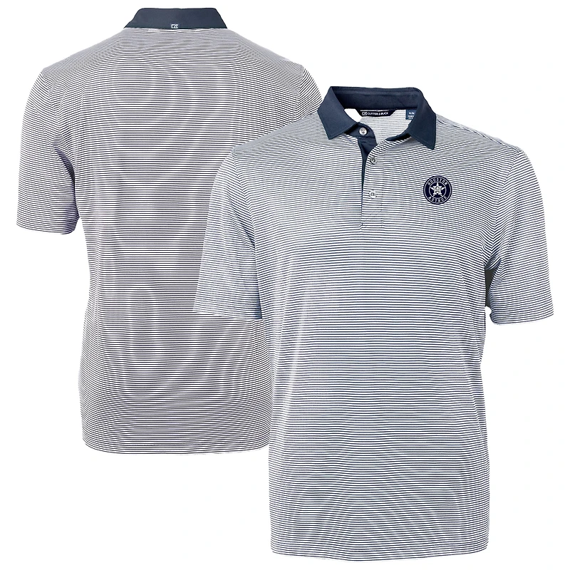 Men's Cutter & Buck Navy/White Houston Astros Virtue Eco Pique Micro Stripe Recycled DryTec Polo