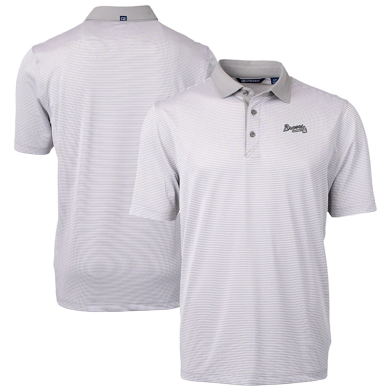 Men's Cutter & Buck Gray/White Atlanta Braves Virtue Eco Pique Micro Stripe Recycled DryTec Polo
