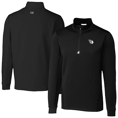 Men's Cutter & Buck Black Cleveland Guardians Traverse Eco Tri-Blend DryTec Quarter-Zip Jacket