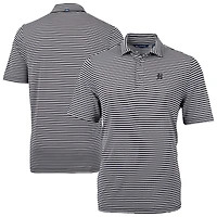 Men's Cutter & Buck Black/White Detroit Tigers Virtue Eco Pique Stripe Recycled Polo