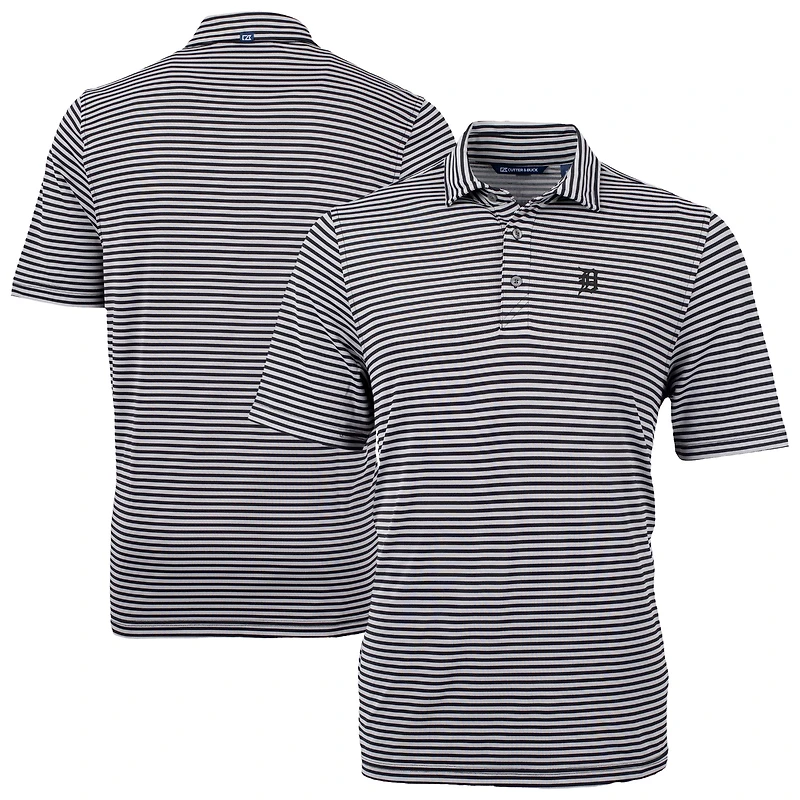 Men's Cutter & Buck Black/White Detroit Tigers Virtue Eco Pique Stripe Recycled Polo