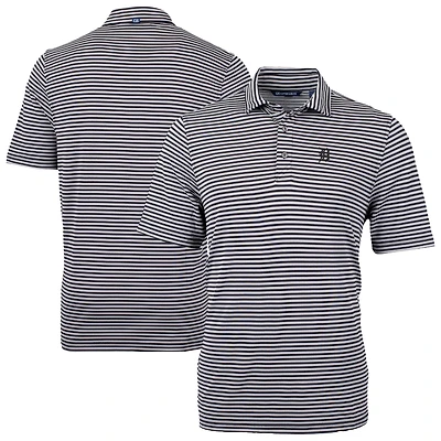 Men's Cutter & Buck Black/White Detroit Tigers Virtue Eco Pique Stripe Recycled Polo