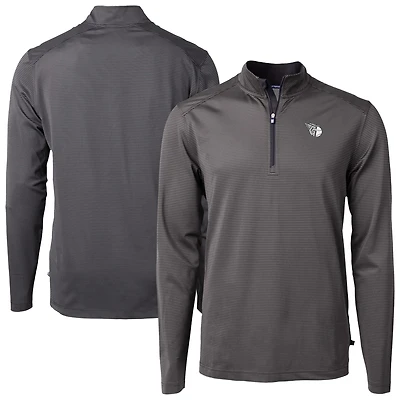Men's Cutter & Buck Black Cleveland Guardians Virtue Eco Pique Micro Stripe Quarter-Zip Jacket