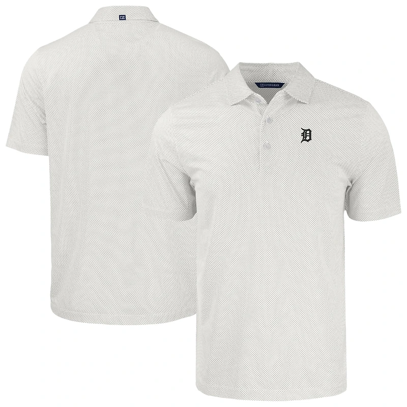 Men's Cutter & Buck White/Gray Detroit Tigers Pike Eco Symmetry Print Stretch Recycled Polo