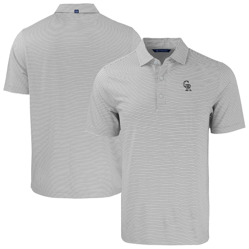 Men's Cutter & Buck Gray/White Colorado Rockies Forge Eco Double Stripe Stretch Recycled Polo