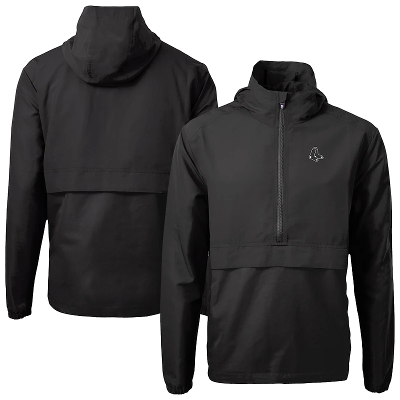 Men's Cutter & Buck Black Boston Red Sox Charter Eco Recycled Anorak Half-Zip Hoodie Jacket