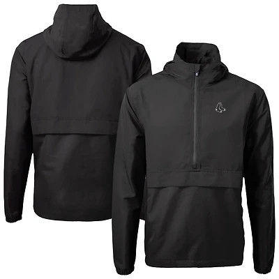 Men's Cutter & Buck Black Boston Red Sox Charter Eco Recycled Anorak Half-Zip Hoodie Jacket