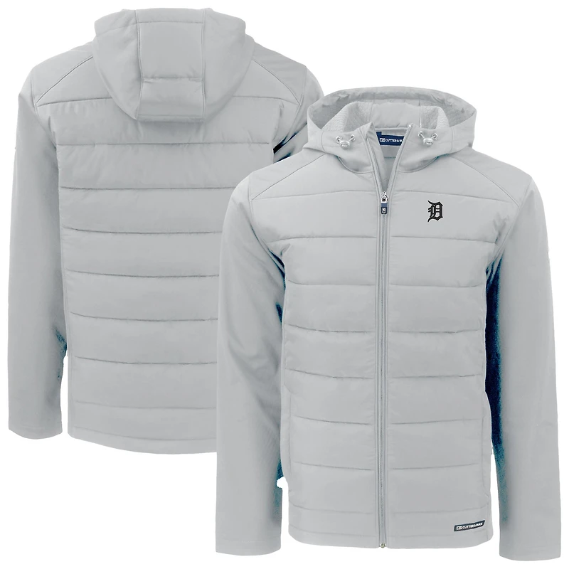 Men's Cutter & Buck Gray Detroit Tigers Evoke Hybrid Eco Softshell Recycled Full-Zip Jacket