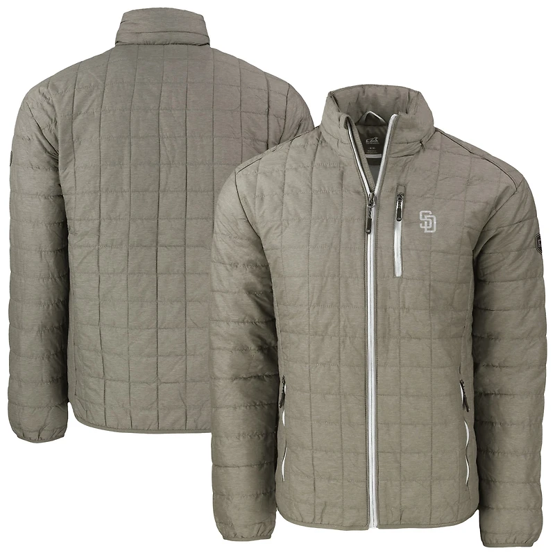 Men's Cutter & Buck Pewter San Diego Padres Rainier PrimaLoft® Eco Insulated Full-Zip Hoodie Puffer Jacket