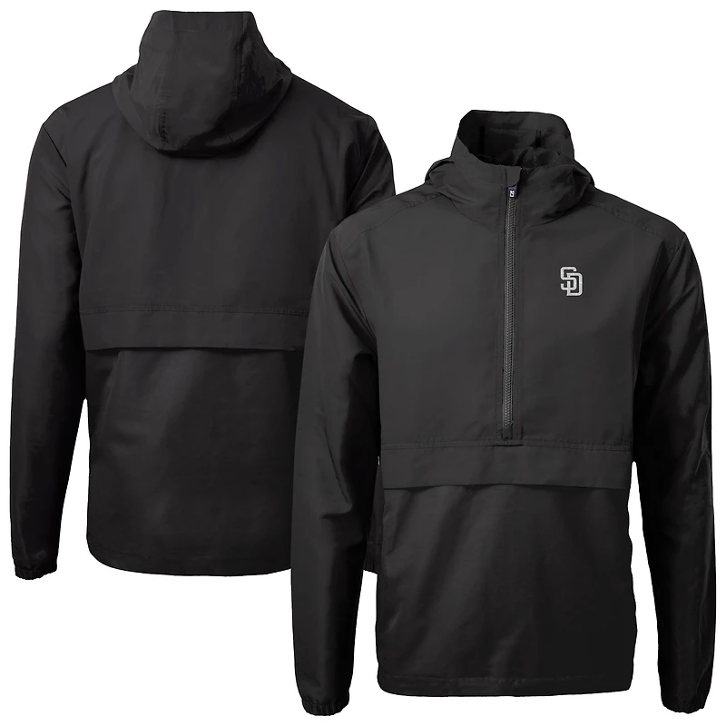 Men's Cutter & Buck Black San Diego Padres Charter Eco Recycled Anorak Half-Zip Hoodie Jacket