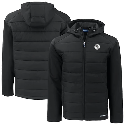 Men's Cutter & Buck Black Milwaukee Brewers Evoke Hybrid Eco Softshell Recycled Full-Zip Hooded Jacket