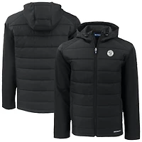 Men's Cutter & Buck Black Milwaukee Brewers Evoke Hybrid Eco Softshell Recycled Full-Zip Hooded Jacket