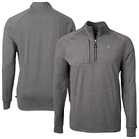 Men's Cutter & Buck Heather Black Seattle Mariners Adapt Eco Raglan Quarter-Zip Jacket