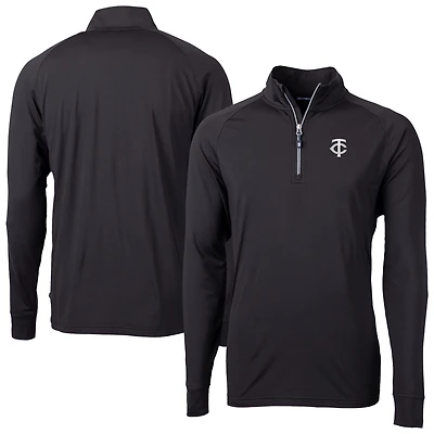 Men's Cutter & Buck Black Minnesota Twins Adapt Eco Raglan Quarter-Zip Jacket