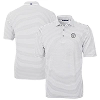 Men's Cutter & Buck Gray Milwaukee Brewers Virtue Eco Pique Stripe Recycled Polo