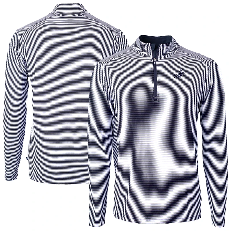 Men's Cutter & Buck Navy Los Angeles Dodgers Virtue Eco Pique Micro Stripe Quarter-Zip Jacket