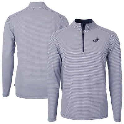 Men's Cutter & Buck Navy Los Angeles Dodgers Virtue Eco Pique Micro Stripe Quarter-Zip Jacket