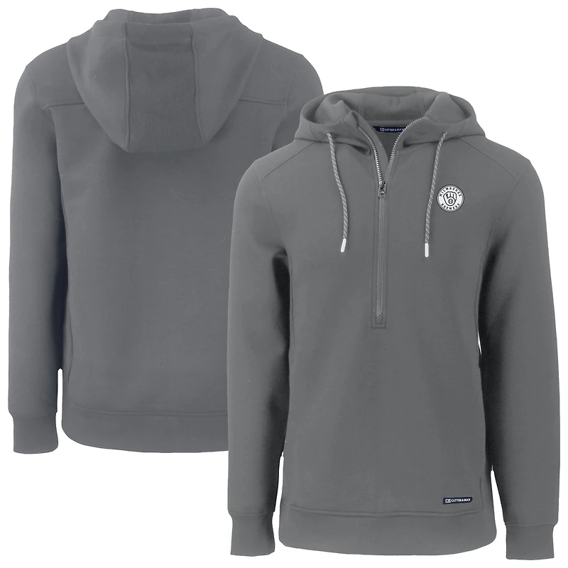 Men's Cutter & Buck Gray Milwaukee Brewers Roam Eco Recycled Tri-Blend Half-Zip Hoodie