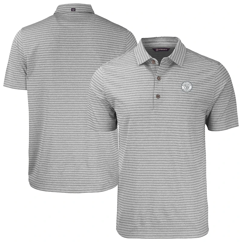 Men's Cutter & Buck Heather Gray Milwaukee Brewers Forge Eco Heather Stripe Stretch Recycled Polo