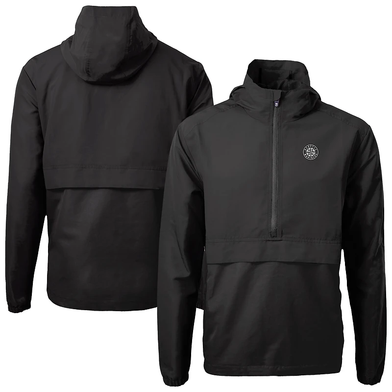 Men's Cutter & Buck Black Seattle Mariners Charter Eco Recycled Anorak Half-Zip Hoodie Jacket