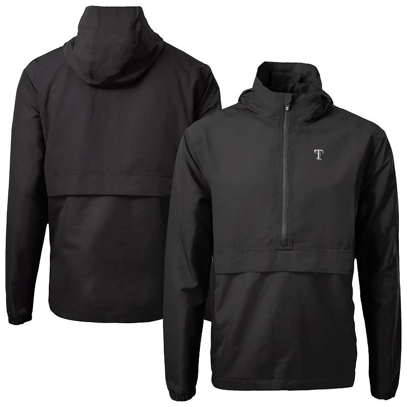 Men's Cutter & Buck Black Texas Rangers Charter Eco Recycled Anorak Half-Zip Hoodie Jacket