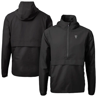 Men's Cutter & Buck Black Texas Rangers Charter Eco Recycled Anorak Half-Zip Hoodie Jacket