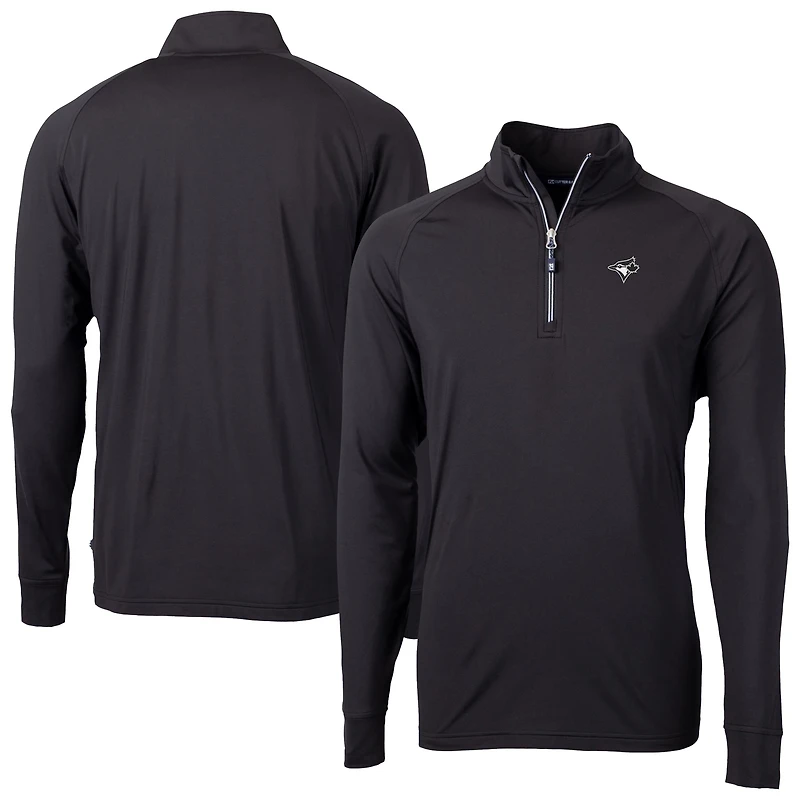 Men's Cutter & Buck Black Toronto Blue Jays Adapt Eco DryTec Raglan Quarter-Zip Jacket