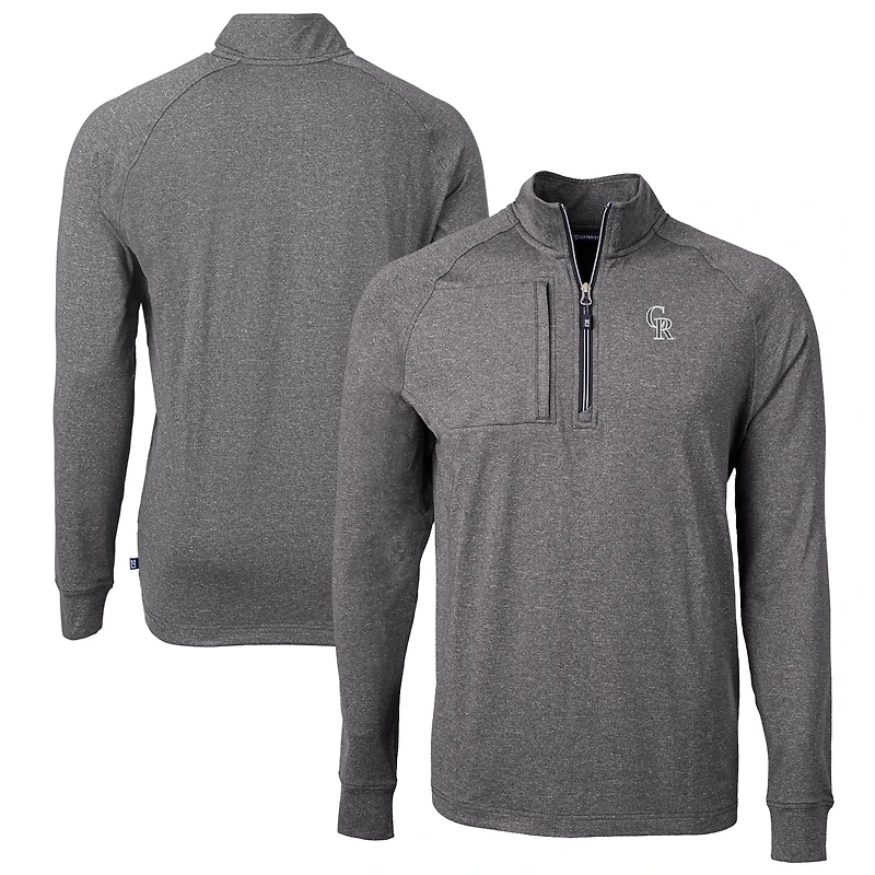 Men's Cutter & Buck Heather Black Colorado Rockies Big & Tall Adapt Eco Raglan Quarter-Zip Jacket