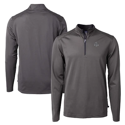 Men's Cutter & Buck Black/Gray Boston Red Sox Big & Tall Virtue Eco Pique Micro Stripe Quarter-Zip Jacket
