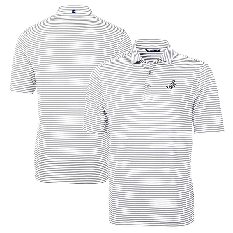 Men's Cutter & Buck Gray Los Angeles Dodgers Big & Tall Virtue Eco Pique Stripe Recycled Polo
