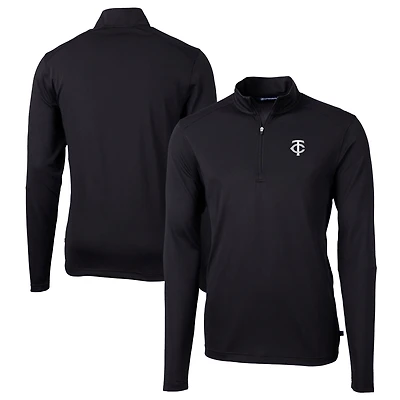 Men's Cutter & Buck Black Minnesota Twins Big & Tall Virtue Eco Pique Quarter-Zip Jacket