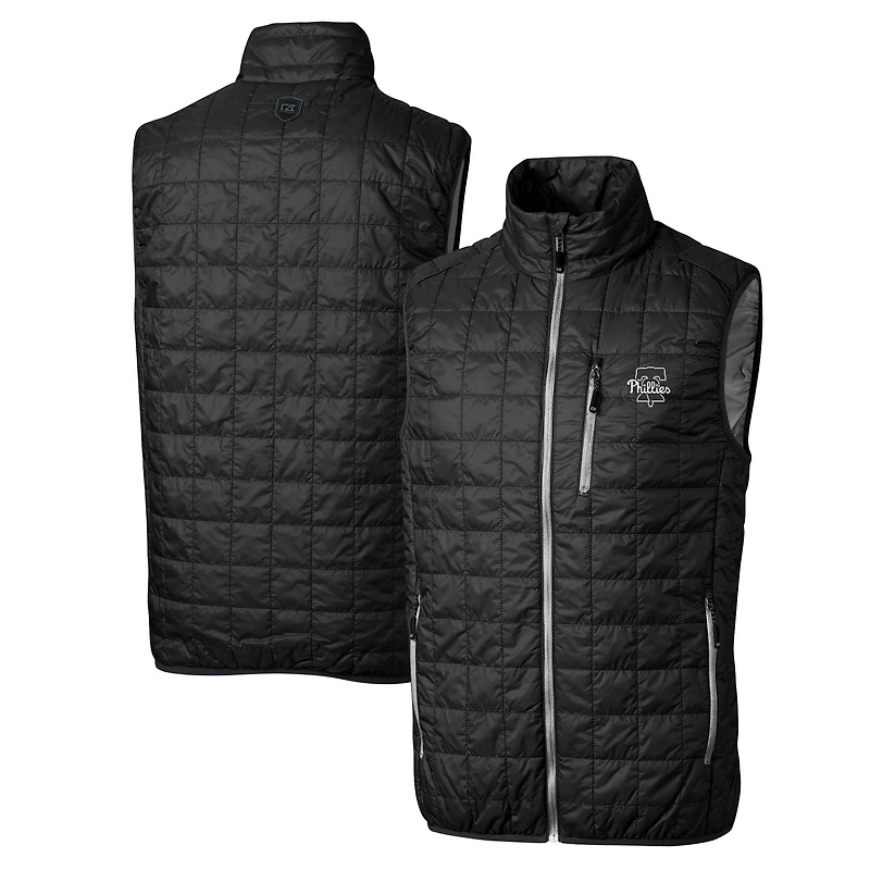 Men's Cutter & Buck Black Philadelphia Phillies Big & Tall Rainier Eco Insulated PrimaLoft Full-Zip Puffer Vest