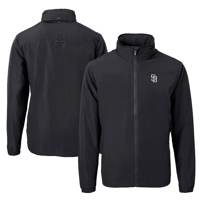 Men's Cutter & Buck Black San Diego Padres Big & Tall Charter Eco Knit Recycled Full-Zip Jacket