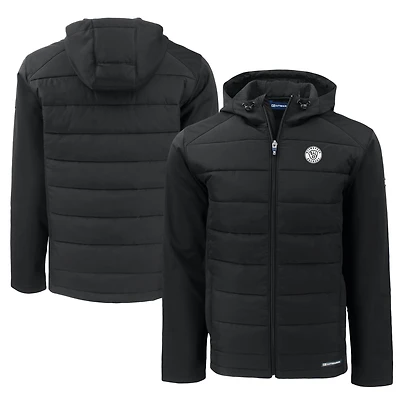 Men's Cutter & Buck Black Milwaukee Brewers Big & Tall Evoke Hybrid Eco Softshell Recycled Full-Zip Hooded PrimaLoft Jacket