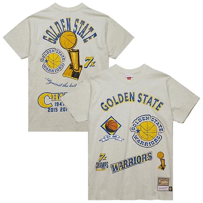 Men's Mitchell & Ness Oatmeal Golden State Warriors Hardwood Classics Legacy Defined Retro Championships T-Shirt