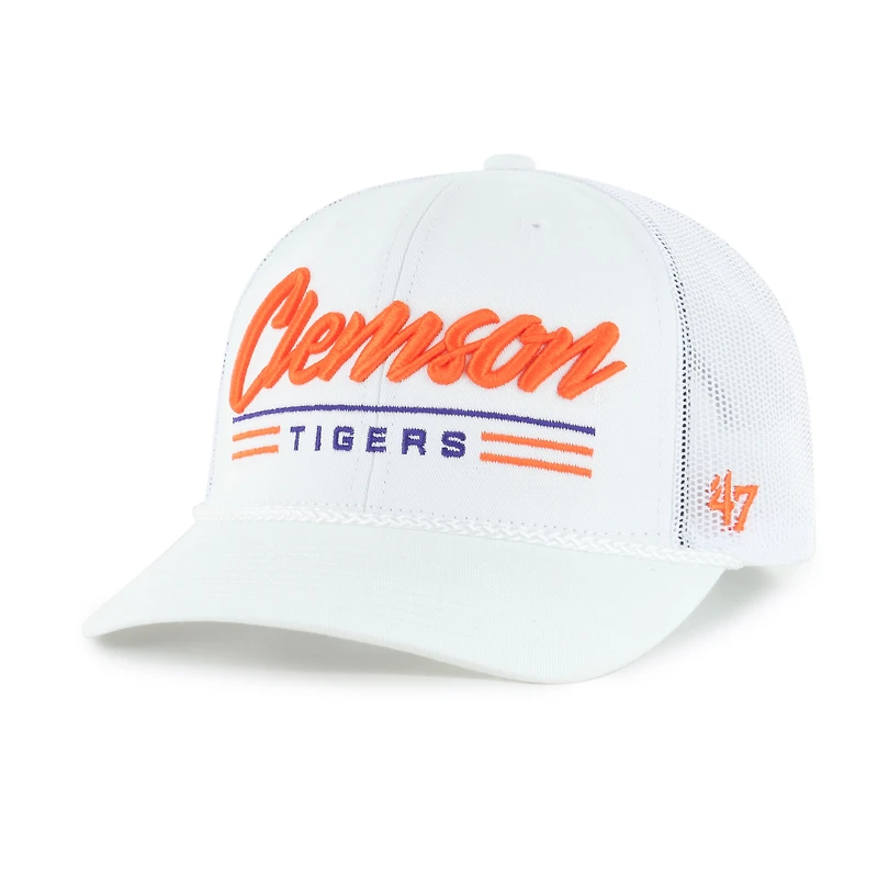 Men's '47 White Clemson Tigers Garner Rope Trucker Adjustable Hat