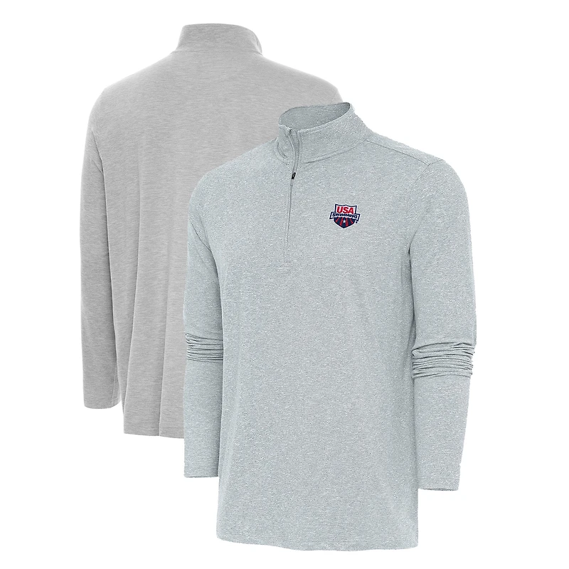 Men's Antigua Heather Gray USA Swimming Hunk Quarter-Zip Top