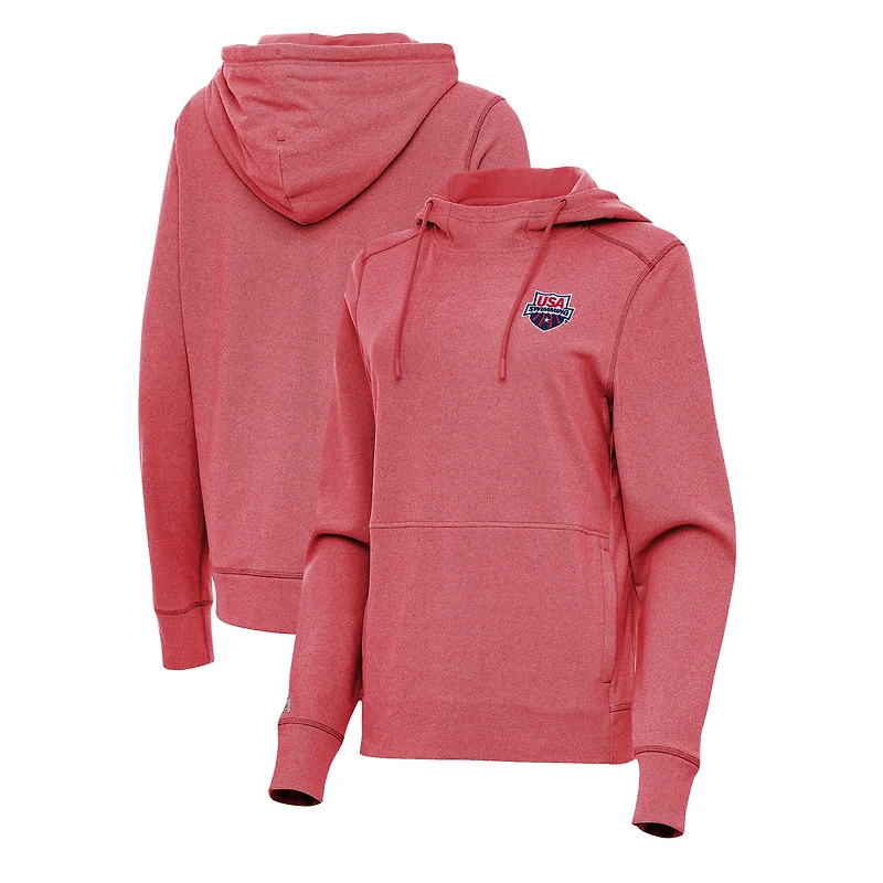 Women's Antigua Heather Red USA Swimming Justice Pullover Hoodie