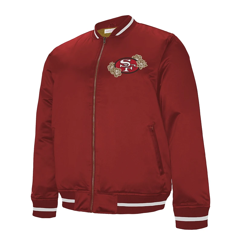 Men's Mitchell & Ness Scarlet San Francisco 49ers AAPI Apex Collection Heavyweight Satin Full-Snap Jacket